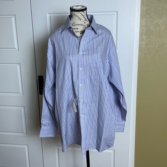 Joseph Abboud Button Down Collar Long Sleeve Dress Shirt Blue with Pinstripes - Picture 1 of 8